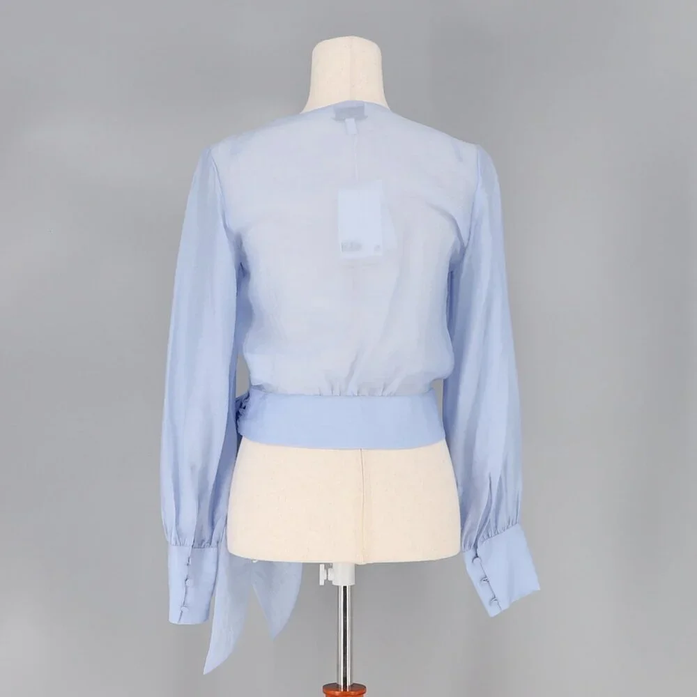 NWT & OTHER STORIES Voluminous Tie Wrap Blouse Semi-Cropped Periwinkle B… - Picture 7 of 12